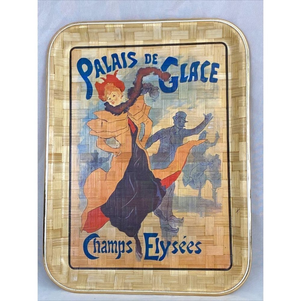 VTG 80s 90s Palais De Glace Bamboo Serving Tray 12x16 French Art Deco Poster Art